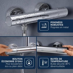 GROHE Mitigeur thermostatique douche Precision Get, montage mural, indicateur...