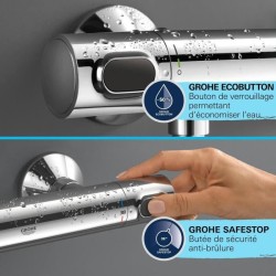 Ensemble de douche avec mitigeur thermostatique, pommeau 1 jet, barre 60cm et...