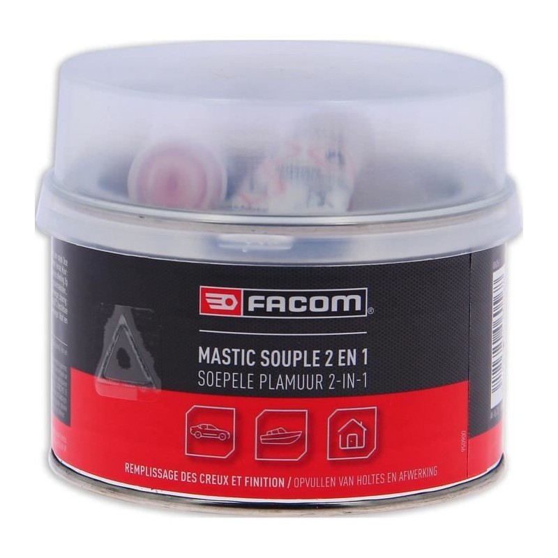 Mastic polyester souple 2 en 1 pot 500g- FACOM - réparation léger creux et bo...