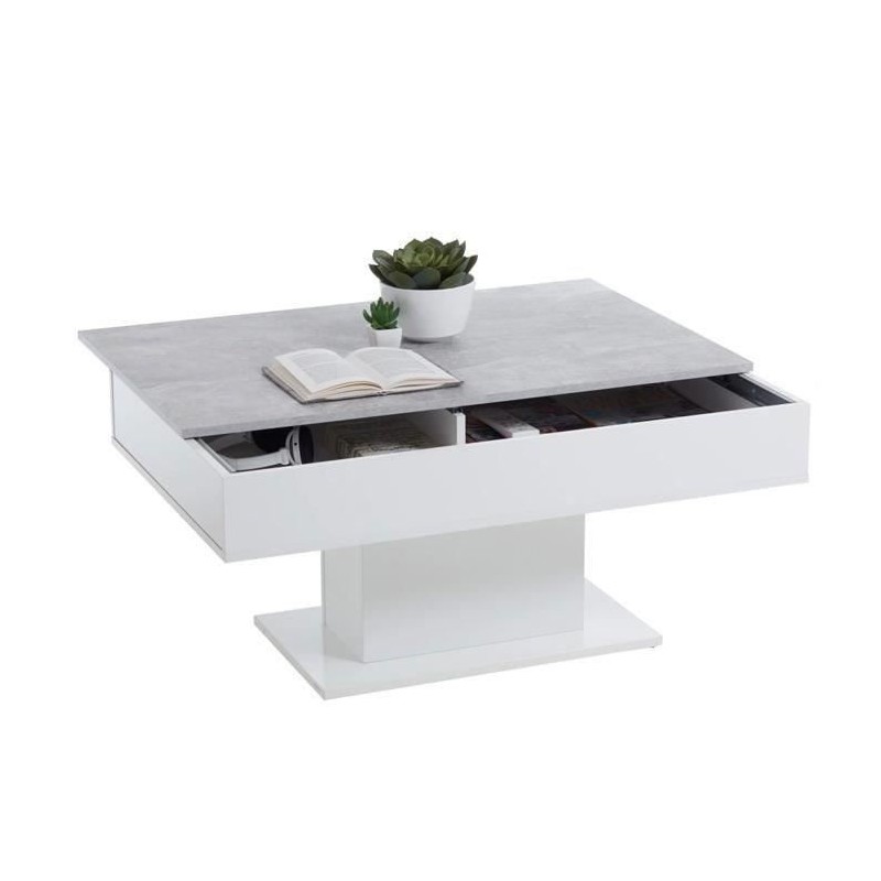 Table Basse - Bout de canapé -  mélamine Gris Béton et Blanc L100 x H46,1 x P...