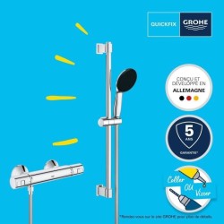 Ensemble de douche avec mitigeur thermostatique, pommeau 1 jet, barre 60cm et...