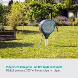 Dévidoir automatique sur pic GARDENA RollUp M liseret bleu - Longueur 20m - Ø...