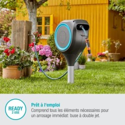 Dévidoir automatique sur pic GARDENA RollUp M liseret bleu - Longueur 20m - Ø...
