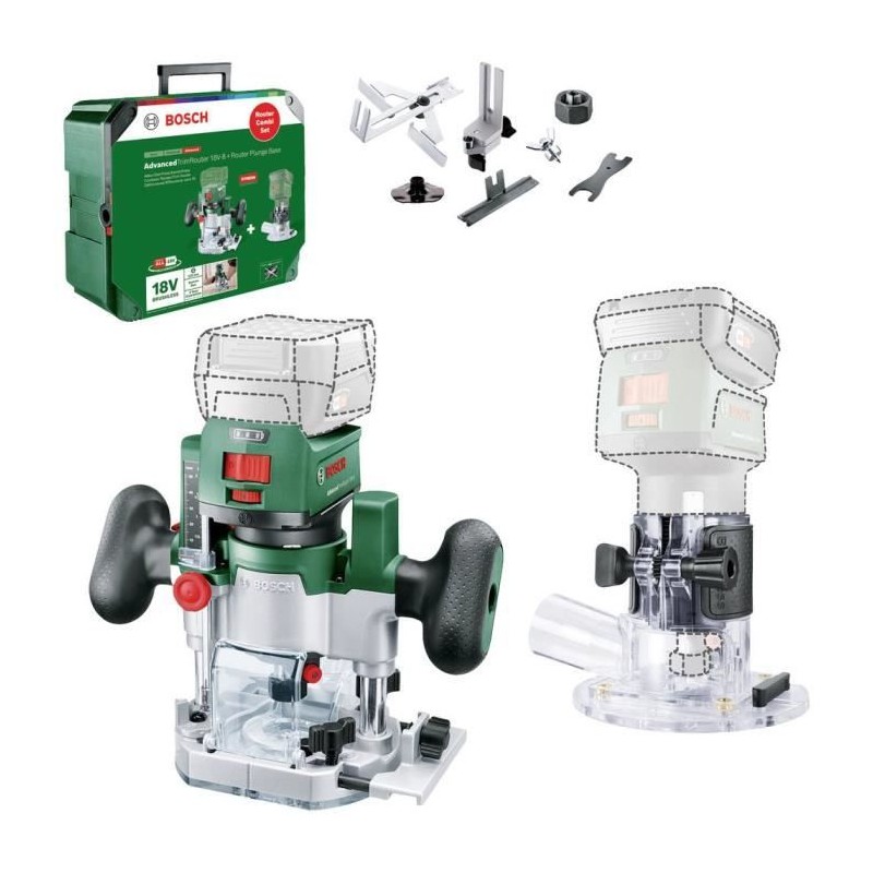 Affleureuse Bosch AdvancedTrimRouter 18V-8 avec base Router Plunge, sans batt...