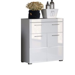 Meuble de salle de bain Rangement bas - 2 portes & 1 tiroir - Blanc - L 73 x ...