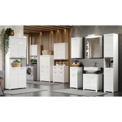 Meuble de salle de bain Rangement bas - 2 portes & 1 tiroir - Blanc - L 73 x ...