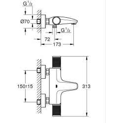 GROHE Mitigeur thermostatique douche Precision Feel, montage mural, indicateu...
