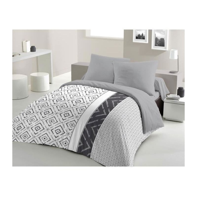 Parure de couette microfibre ETHNO - 1 housse de couette 220 x 240 cm + 2 tai...