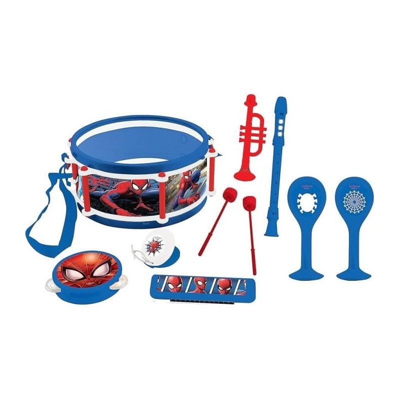 Lexibook - Set Musical Spider-Man - 7 instruments - Rangement dans le tambour