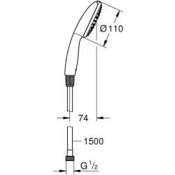 Ensemble flexible et pommeau de douche 1 jet (Pluie) - GROHE Vitalio Start 11...