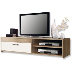 Meuble TV PILVI - Style contemporain - Particules mélaminé - Décor Chene et b...