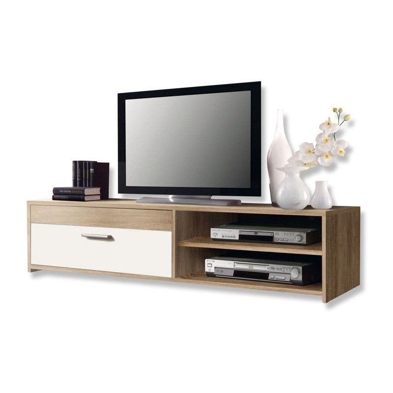 Meuble TV PILVI - Style contemporain - Particules mélaminé - Décor Chene et b...