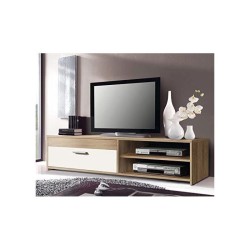 Meuble TV PILVI - Style contemporain - Particules mélaminé - Décor Chene et b...