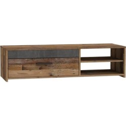 PACO Meuble TV 1 tiroir 2 niches - Décor vieux bois et béton gris foncé - L 1...