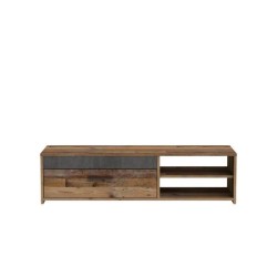 PACO Meuble TV 1 tiroir 2 niches - Décor vieux bois et béton gris foncé - L 1...