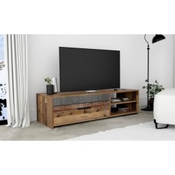 PACO Meuble TV 1 tiroir 2 niches - Décor vieux bois et béton gris foncé - L 1...