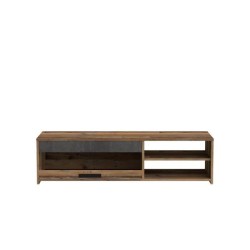 PACO Meuble TV 1 tiroir 2 niches - Décor vieux bois et béton gris foncé - L 1...