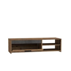 PACO Meuble TV 1 tiroir 2 niches - Décor vieux bois et béton gris foncé - L 1...