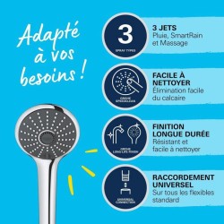 Douchette 3 jets - GROHE - Vitalio Joy 110 Massage - Chromé - Economie d'eau
