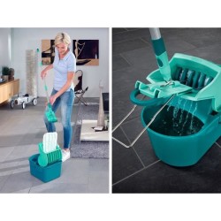 Set lave sol avec seau essoreur Leifheit Profi Compact 55092, balais a plat s...