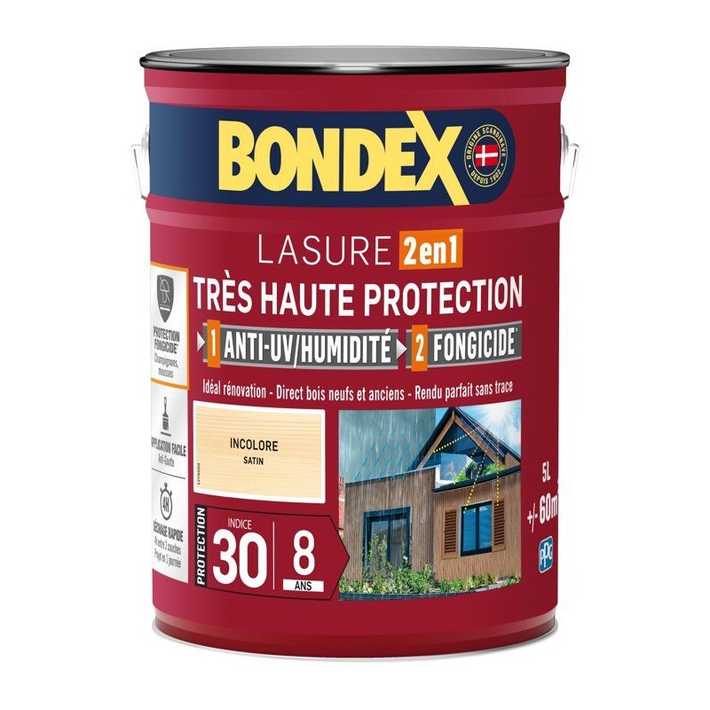lasure pour bois trés haute protection 8 ans incolore 5L Bondex