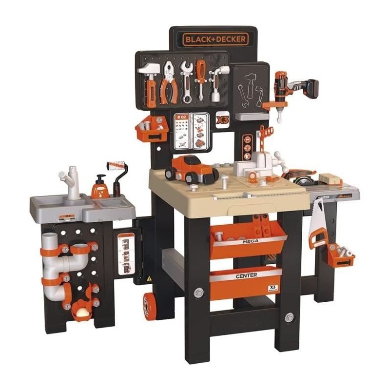 SMOBY - Black and Decker - Mega center - 3 parties : mécanique, plomberie, me...