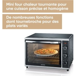 Mini Four chaleur SEVERIN TO2058 tournante 42 L, pierre a pizza et tournebroc...