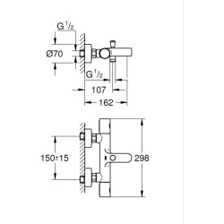 Mitigeur thermostatique bain douche GROHE Precision Get - Montage mural - Chromé