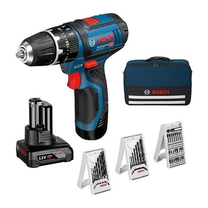 Perceuse-visseuse a percussion Bosch Professional GSB 12V-15, 2 batteries 2Ah...
