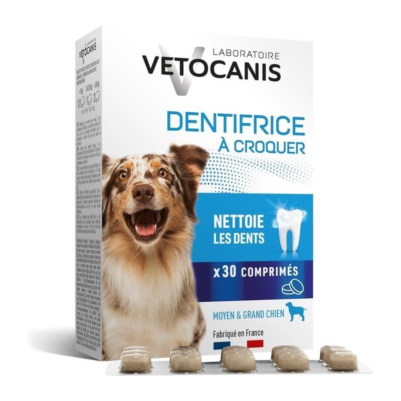 Dentifrice a croquer anti-tartre - VETOCANIS - Pour chien - 30 comprimés