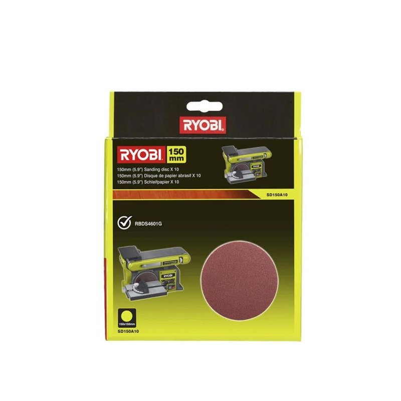 RYOBI - 10 disques diam. 150 mm autocollants grain 80 pour ponceuse a bande e...