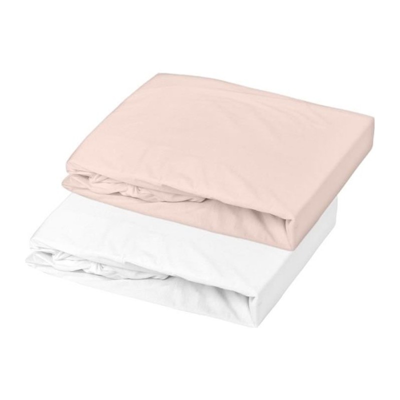 DOMIVA Lot 2 Draps housse Uni - Jersey - oeko-Tex - Blanc/Nude - 70 x 140 cm