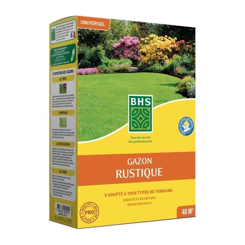 Semence de gazon - BHS - Gazon Rustique 1kg - Plus résistant et mieux protégé...