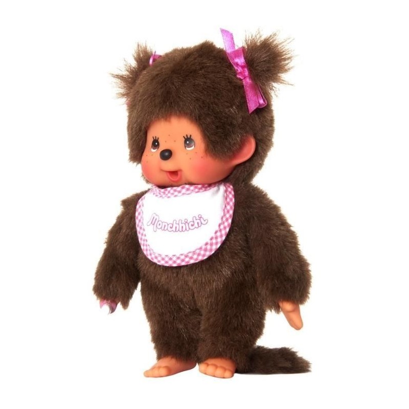 Monchhichi Peluche Fille Bavoir Rose et blanc 20 cm - 25555