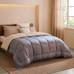 HUDSON - Couette Légere Microfibre - 200gr/m2 - Taupe & Lin - 240 x 260 cm