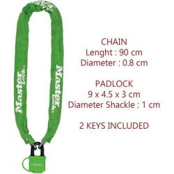 MASTER LOCK Chaîne Antivol Vélo avec Cadenas a Clé - Idéal pour les Vélos, Vé...