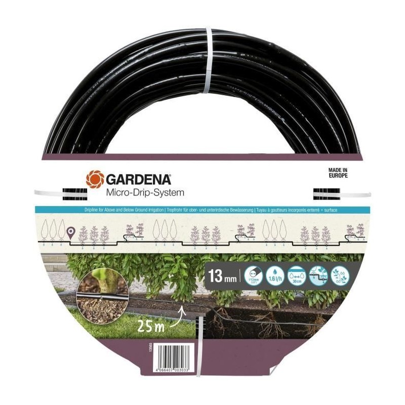 Extension de tuyau a goutteurs incorporés - GARDENA - 25 m - Enterré et en su...