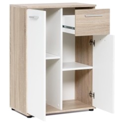 JACKY Meuble de rangement Petit Buffet - Blanc mat et décor chene Sonoma - Cl...