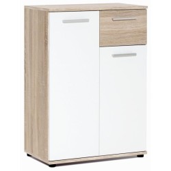 JACKY Meuble de rangement Petit Buffet - Blanc mat et décor chene Sonoma - Cl...