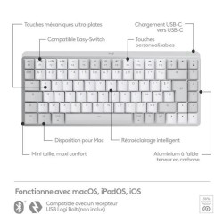 Clavier - Sans fi l- Logitech - MX Keys Mini - AZERTY - Rétroéclairé - Pour M...