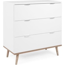 Commode Göteborg - 3 tiroirs - Décor blanc et chene - Style scandinave - L 79...