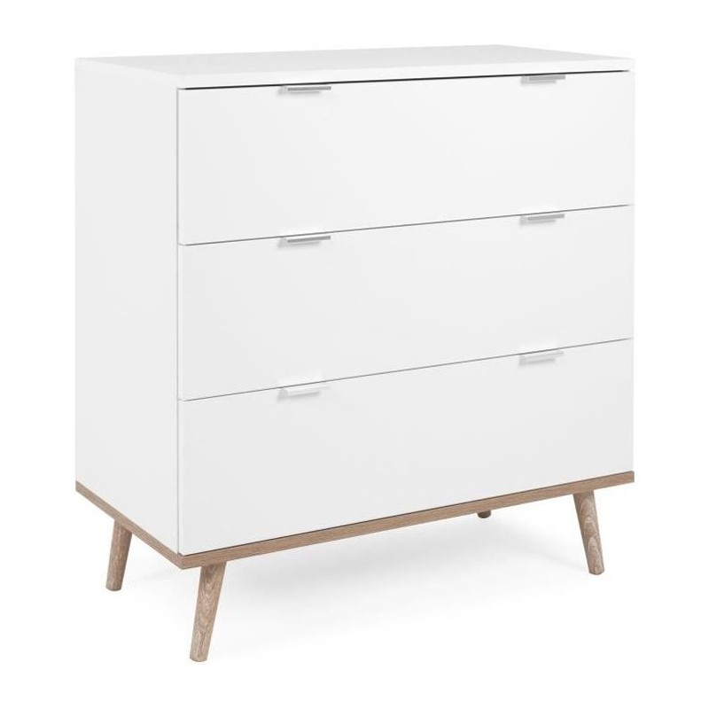 Commode Göteborg - 3 tiroirs - Décor blanc et chene - Style scandinave - L 79...