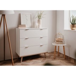 Commode Göteborg - 3 tiroirs - Décor blanc et chene - Style scandinave - L 79...
