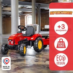 Tracteur a pédales Supercharger - FALK - Volant directionnel et remorque - Fa...