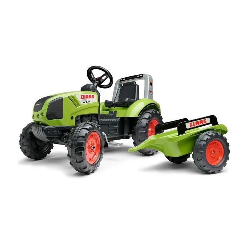 Tracteur a pédales Claas - FALK - Volant directionnel et Remorque - 100% Fabr...