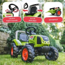 Tracteur a pédales Claas - FALK - Volant directionnel et Remorque - 100% Fabr...