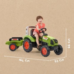 Tracteur a pédales Claas - FALK - Volant directionnel et Remorque - 100% Fabr...