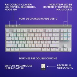 Clavier gamer - Sans fil - Logitech G - G515 TKL Lightspeed - AZERTY - Mécani...