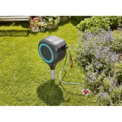 Dévidoir automatique sur pic RollUp S 15 m - GARDENA - Liseret bleu - Enroule...