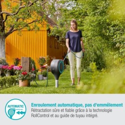 Dévidoir automatique sur pic RollUp S 15 m - GARDENA - Liseret bleu - Enroule...